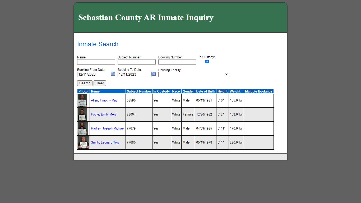 Inmate Search - Sebastian County, Arkansas
