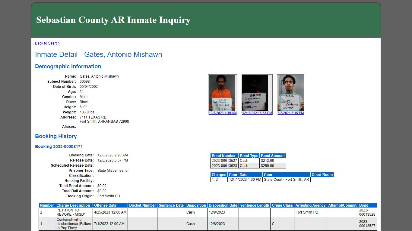Inmate Detail - Gates, Antonio Mishawn